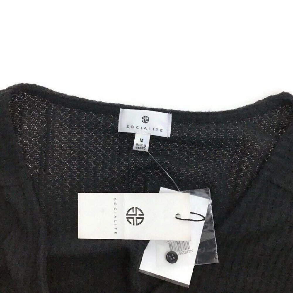 Socialite Skivvy Ribbed Cardigan Juniors Black Long Sleeve Button Front Knit NEW - Picture 5 of 5